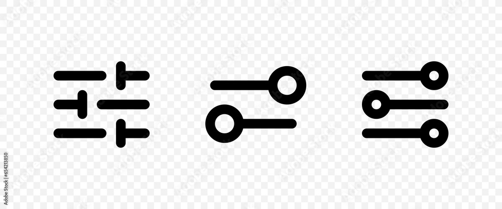 Poster settings vector icons set. setting button for user interface. mixer, volume controls symbols. vector