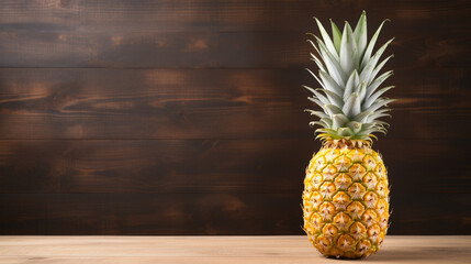a Delicious Pineapple on Wooden Background with Copy Space