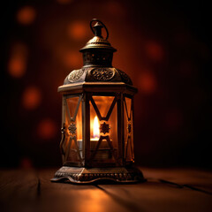 a lantern with warm light and dark 
