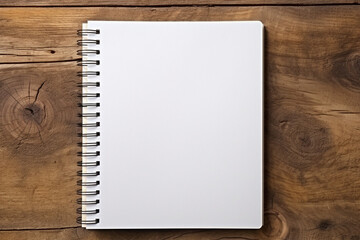 Blank notebook for text notes on wooden surface