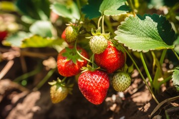 Strawberry bush nature food. Sweet healthy. Generate Ai