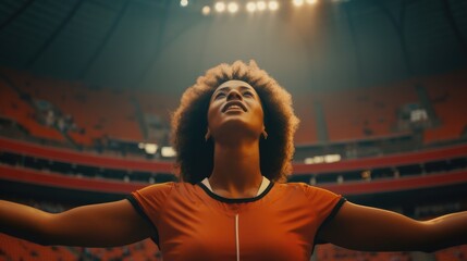 Portrait of young african american woman in sportswear looking up