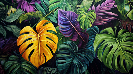 Leaves of exotic plants in street art style created with Generative Ai