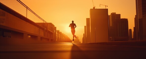 Illustration of runner on orange city background, motion blur