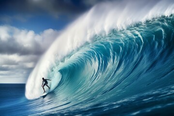 Surfer under wave. Sport ocean tropical. Generate Ai