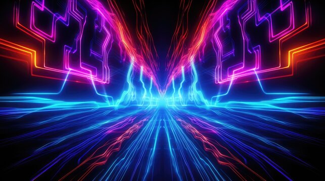 Glowing neon light waves background. Modern abstract wavy futuristic illustration. Colorful Wave element with neon led illumination design. Black Friday sale, cyber Monday concept. - Powered by Adobe