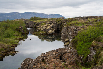 Lögberg Fault at Thingvellir National Park in Iceland