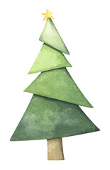 Watercolor Christmas and new year trees, Christmas pine.