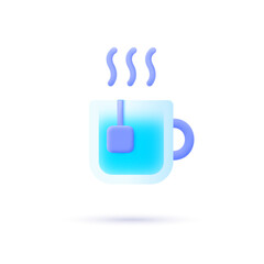 Cartoon template with tea 3d icon on white background. Vector illustration