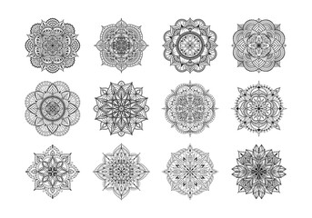 Set of Mandala for Henna, Mehndi, tattoo, decoration, coloring book. Decorative round ornaments. Ethnic Oriental Circular ornament vector. Anti-stress therapy drawing