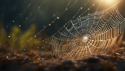 An intricate spiderweb with dewdrops ai generates