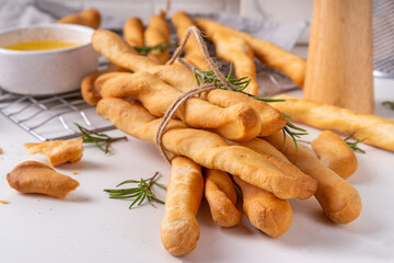 Homemade grissini breadsticks