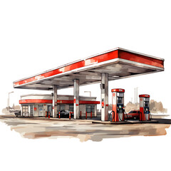 Watercolor Gas Station
