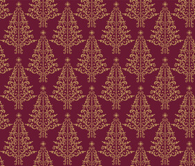 Seamless Christmas Swirl Damask Tree Pattern