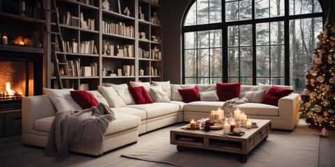 home interior decoration in merry x-mas, Generative AI