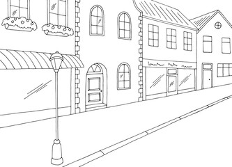 Street road graphic black white landscape sketch illustration vector 