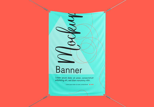 Vertical Outdoor Banner with Ropes Mockup