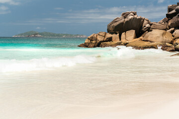 Fascinating boulders and jungle at the beach of the Seychelles.