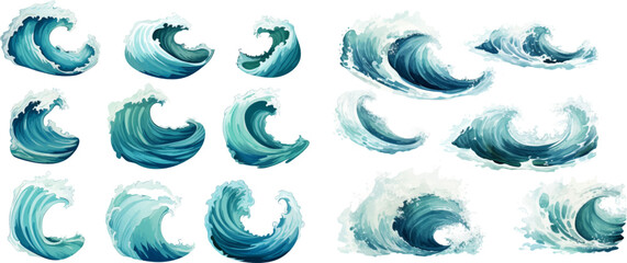 Fototapeta na wymiar Set of sea waves on a white background.