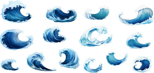 Set of sea waves on a white background.