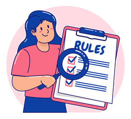 Cartoon woman explaining the rules