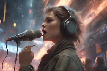 beautiful girl singing. Generative AI