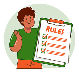 Cartoon black man explaining the rules