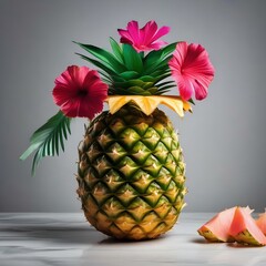 A tropical cocktail served in a hollowed-out pineapple with a vibrant paper umbrella1
