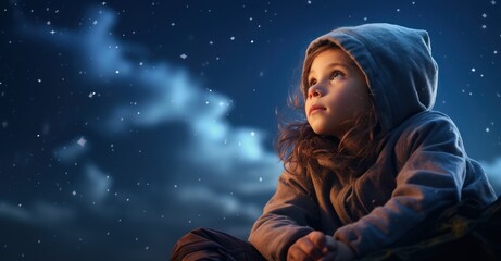 child gazing at the stars, innocence and wonder intertwined with dreams boundless as the sky