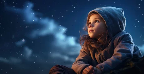 Fototapeten child gazing at the stars, innocence and wonder intertwined with dreams boundless as the sky © Stock Pix