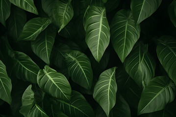 Leaves of Spathiphyllum Cannifolium, Abstract Green Texture, Nature Background, Tropical Leaf.