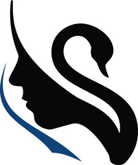 Beauty women's face logo with swan concept design vector icon illustration