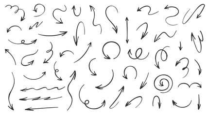 Hand Drawn Set of Arrow Elements Isolated on White Background