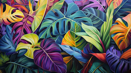 Leaves of exotic plants in street art style created with Generative Ai