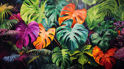 Leaves of exotic plants in street art style created with Generative Ai