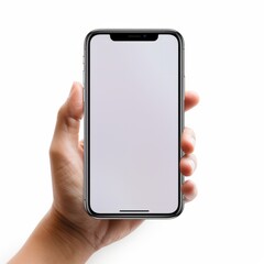 Hand holding a phone with an empty screen on it