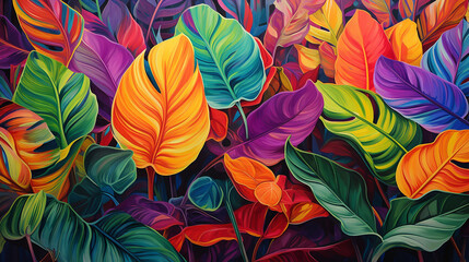 Leaves of exotic plants in street art style created with Generative Ai