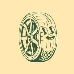 Crédence de cuisine en verre imprimé Voitures de dessin animé Vintage character design of the wheel
