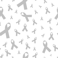 Seamless Silver Ribbon Pattern. Vector Illustration. Silver Ribbon represents awareness for Parkinson's Disease, Schizophrenia, brain illness and brain disorders. Isolated on white background
