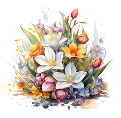 Watercolor illustration of spring bouquet. Generative AI, png image