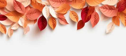 Fotobehang Vibrant autumn leaves on a white background. Seasonal botanical poster design. Natural, artistic, and decorative composition © AlexTroi