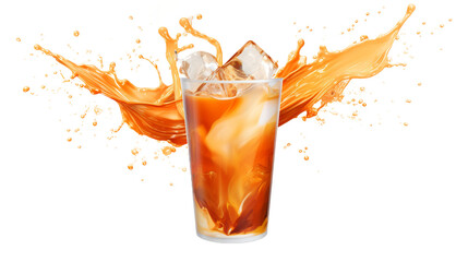 Ice tea thai tea splash isolated on transparent background PNG file
