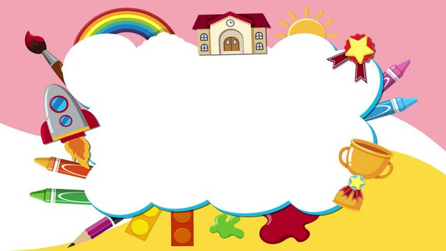 Empty banner frame border with children element and toys on the border
