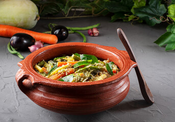 Famous south indian side dish aviyal made up of vegetables with coconut and yogurt