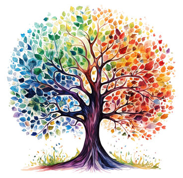 Watercolor illustration of tree of life. Generative AI, png image.