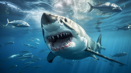 Blue swimming fish predator water teeth underwater ocean animal sea shark