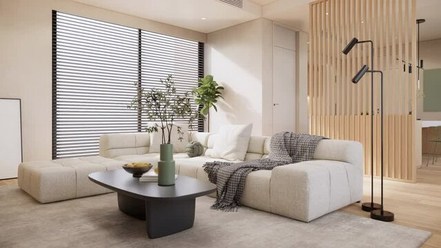 Modern interior design of the living room. Stylish interior of cozy warm living room. 3d rendering