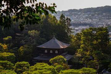 Ginkaku-ji, Temple of the Silver Pavilion in Kyoto Japan, wide view scenery