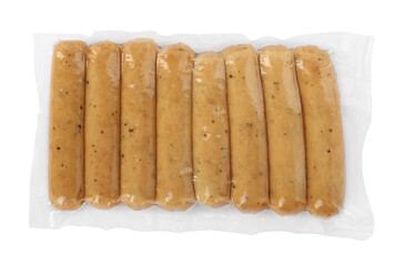Vegan sausages with turmeric isolated on white, top view