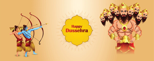 Traditional indian festival happy dussehra with vector illustration